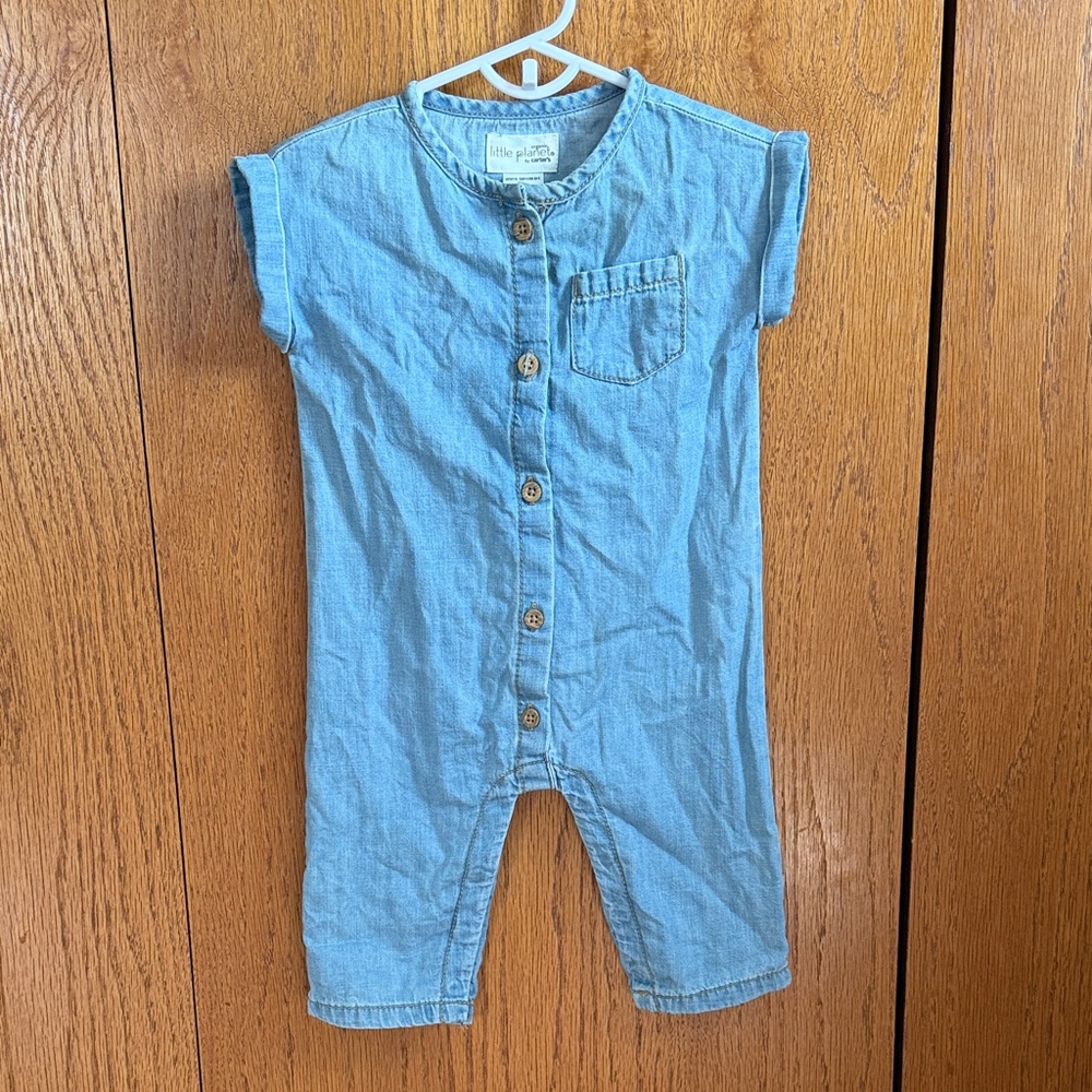 Little Planet Chambray Button-Up Romper